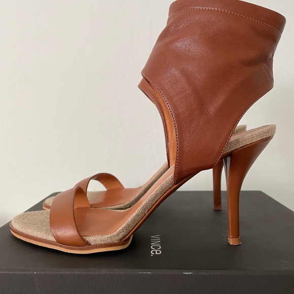 Vince Ankle Cuff Sandals Heels Brown,8 side zipper - Picture 8 of 16